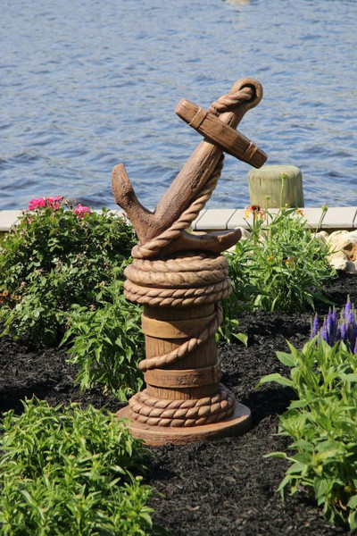 Pirate Castaway Anchor and Matching Pedestal Statues Display Ropes